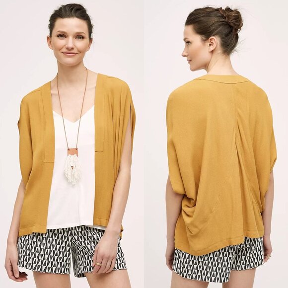 ANTHROPOLOGIE Elevenses Limn Open Front Crepe Cocoon Jacket Gold M/L - Picture 1 of 8